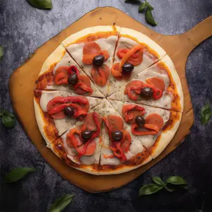 Pizza jamón morrones y muzza