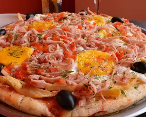 Pizza primavera con jamón