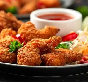 Langostinos rebozados con bbq