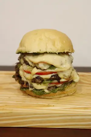Green sauce triple burger
